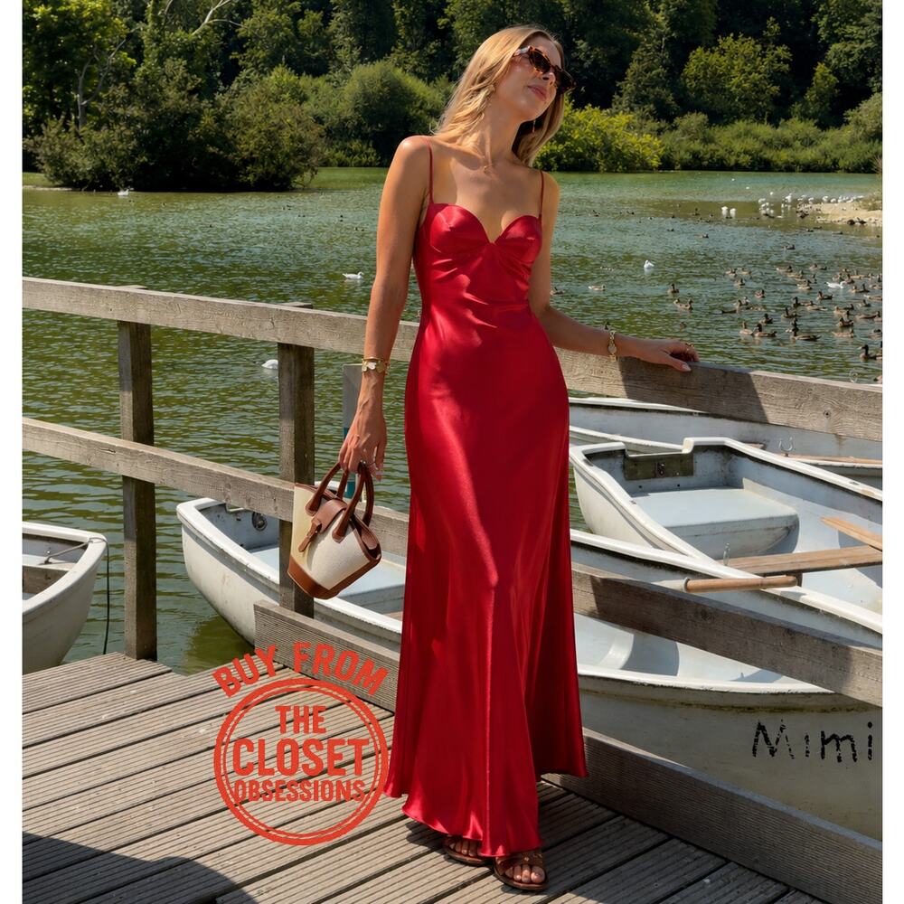 Zara NWT Red Satin Sweetheart Maxi Dress L - Picture 13 of 16